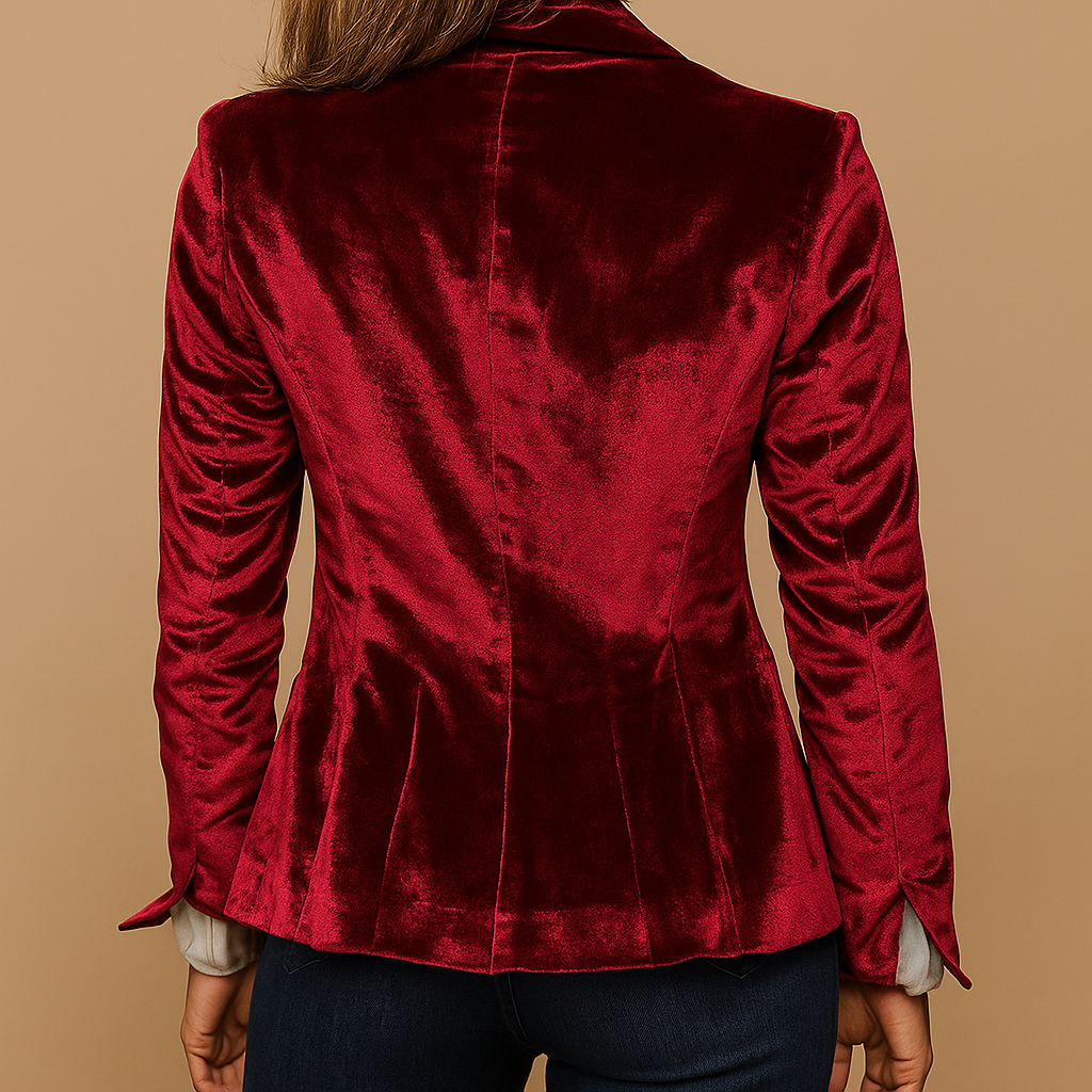 Notched Lapel Velvet Single Button Tailored Blazer