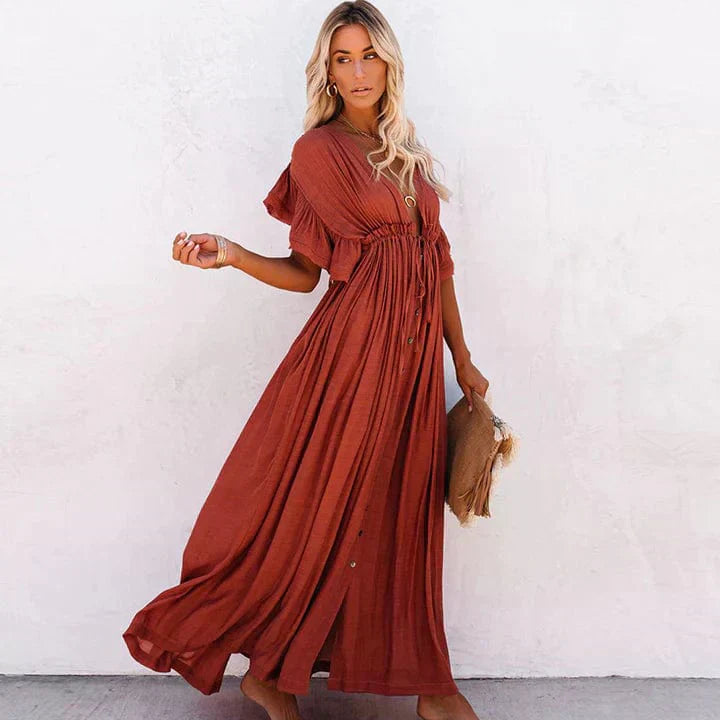 Eva Elevated Red Long Beach Dress Occasion Wear