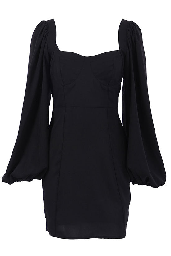 Black Sweetheart Neck Off-Shoulder Puff Sleeve Bodycon Mini Dress 4