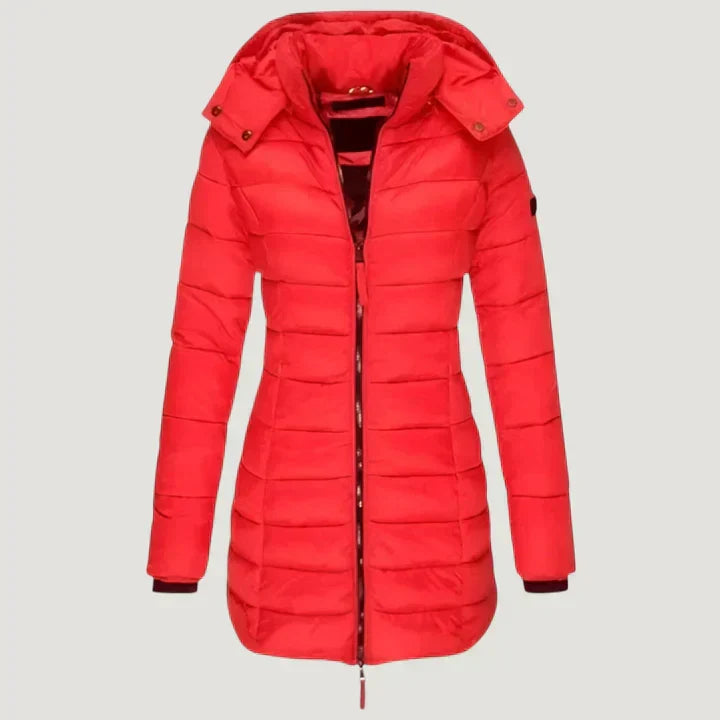 Hooded Quilted Zip-Front Long Puffer Coat 7