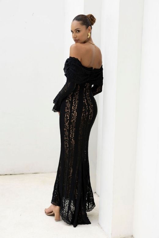 Rose Long Sleeve Bodycon Maxi Dress - Lipstick Red