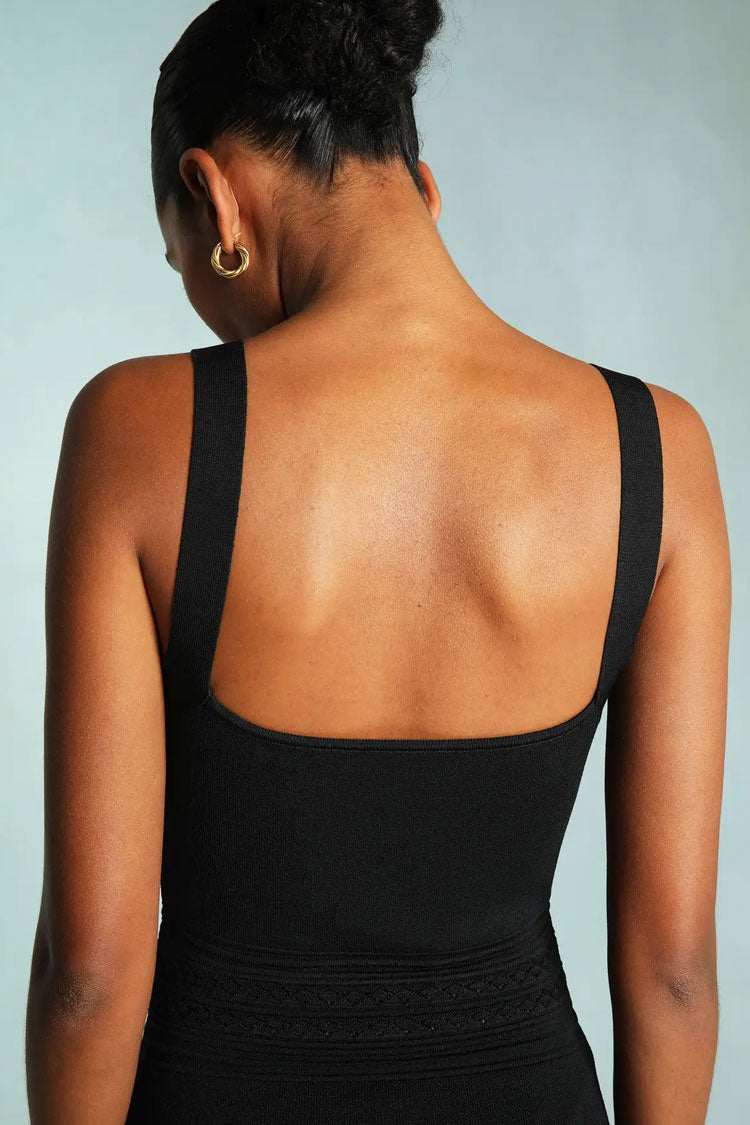 Black Sweetheart Neck Floral Embroidered Knit Bodycon Mini Dress