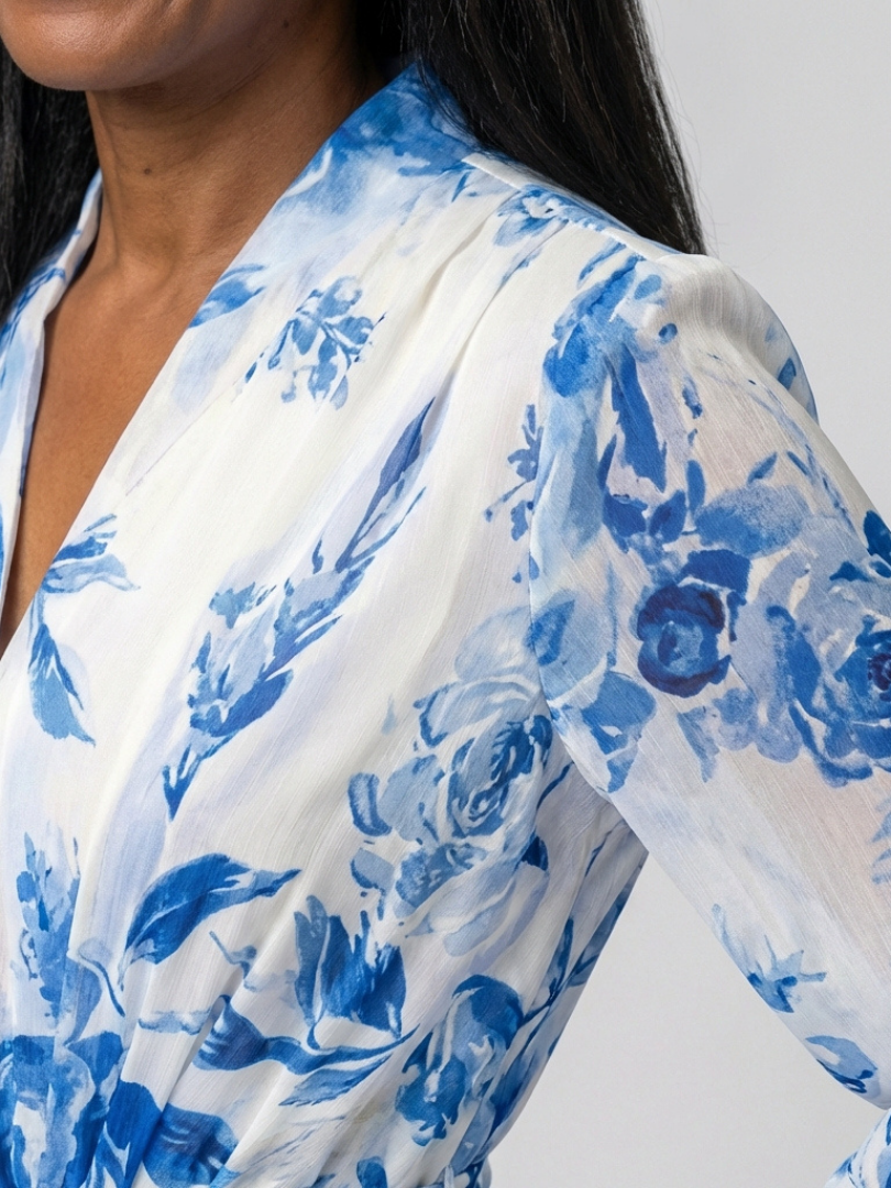 Surplice V-Neck Floral Long Sleeve Tie Waist Chiffon Maxi Dress 5