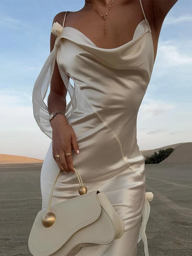 Ribbon Silk Sling Backless Long Dresses