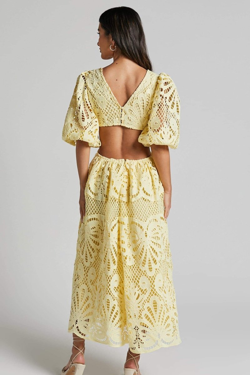 Sandra Embroidered Lace Cut out Midi Dress