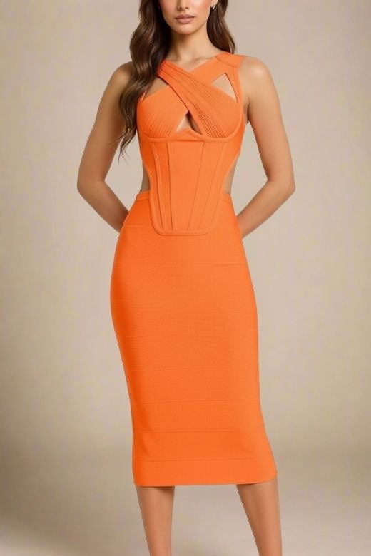 Sasha Bandage Midi Dress - Apricot Orange (Sale)