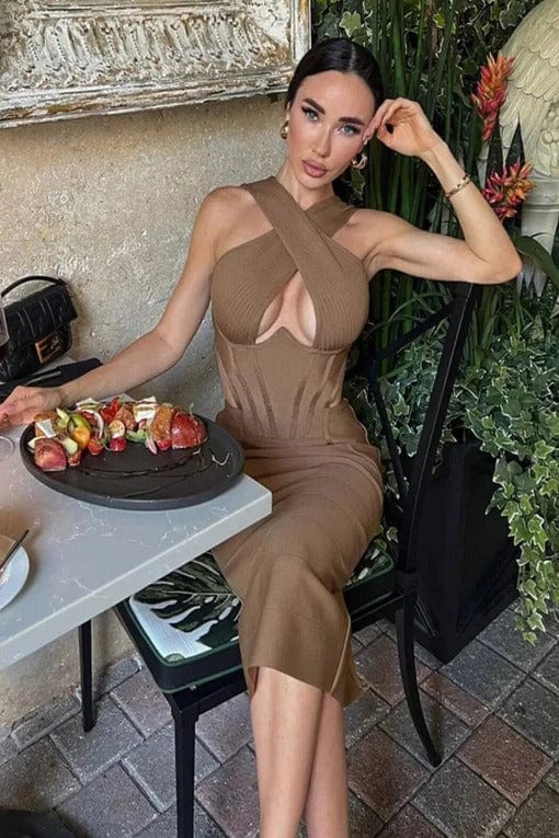 Sasha Bandage Midi Dress - Apricot Orange (Sale)