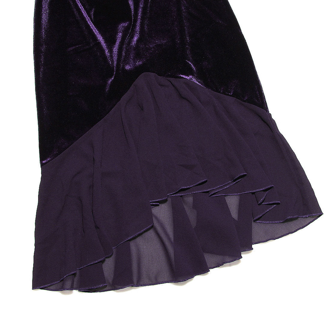 Purple Plunge V-Neck Velvet Button Front Long Sleeve Ruffle Hem Midi Dress