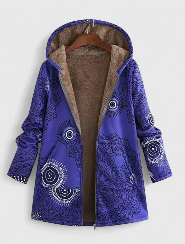 Hooded Floral Print Fleece Lined Zip Up Jacket