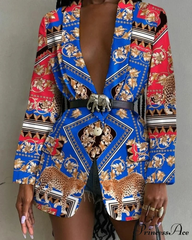 Shawl Lapel Long Sleeve Abstract Blazer