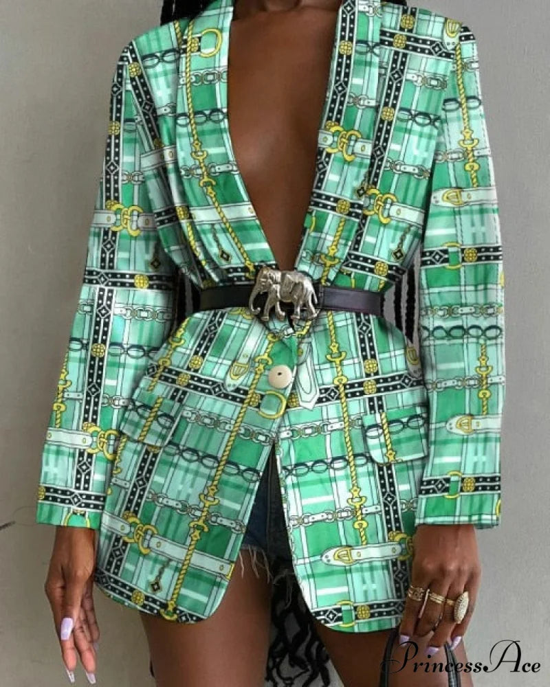 Shawl Lapel Long Sleeve Abstract Blazer