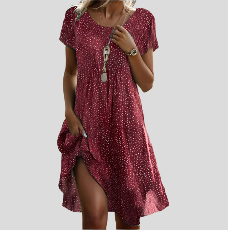 Collared V-Neck Floral Short Sleeve Shift Midi Dress 4