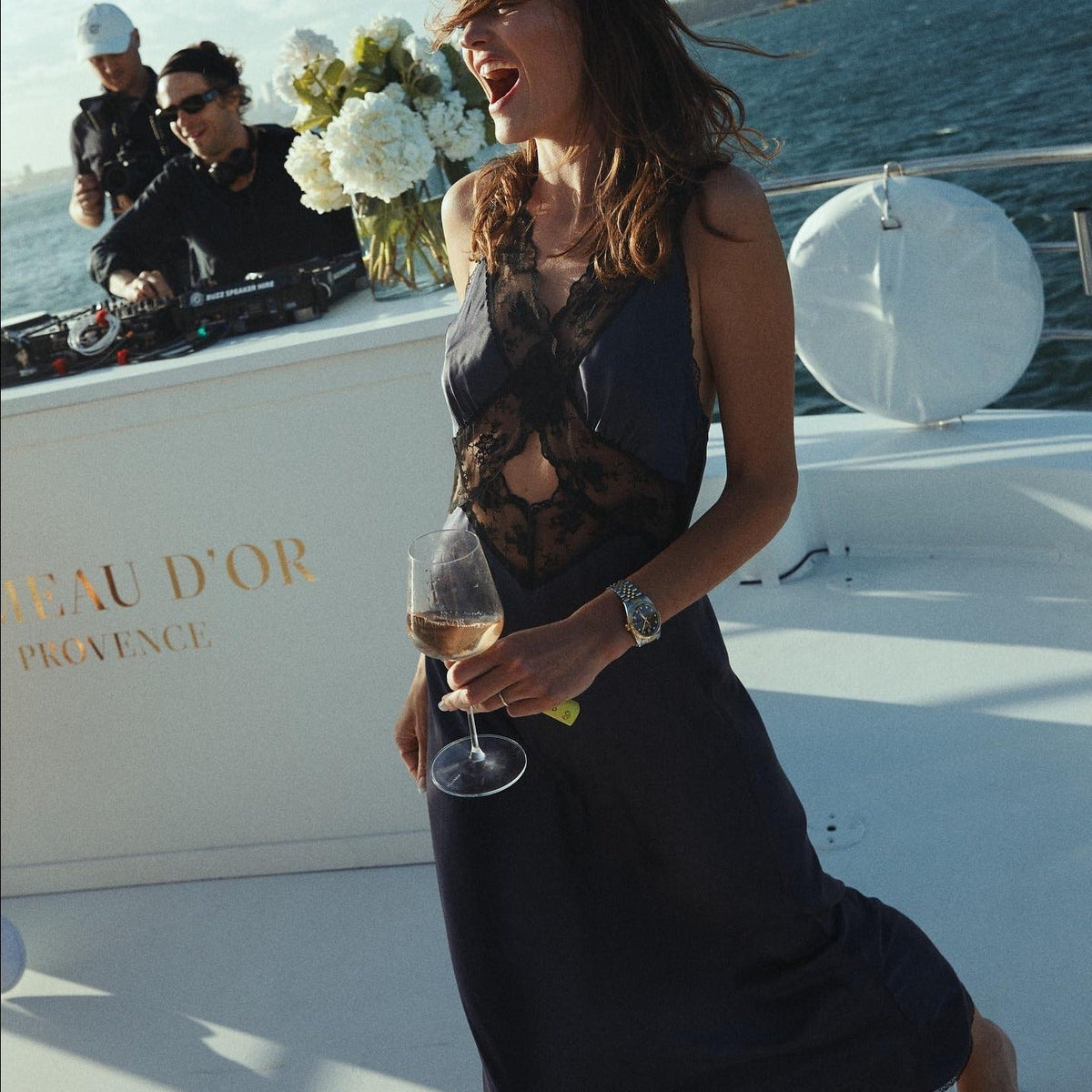 Black V-Neck Lace Satin Cutout Slip Maxi Dress