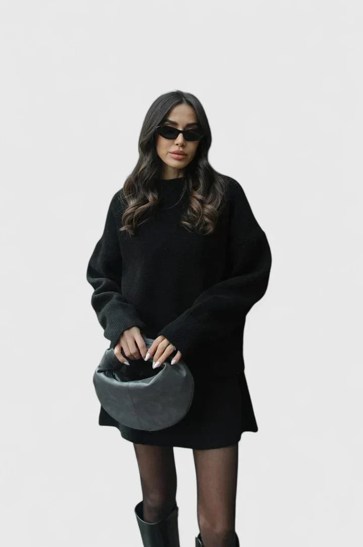 Round Neck Long Sleeve Oversized Knit Sweater Skirt Set 2