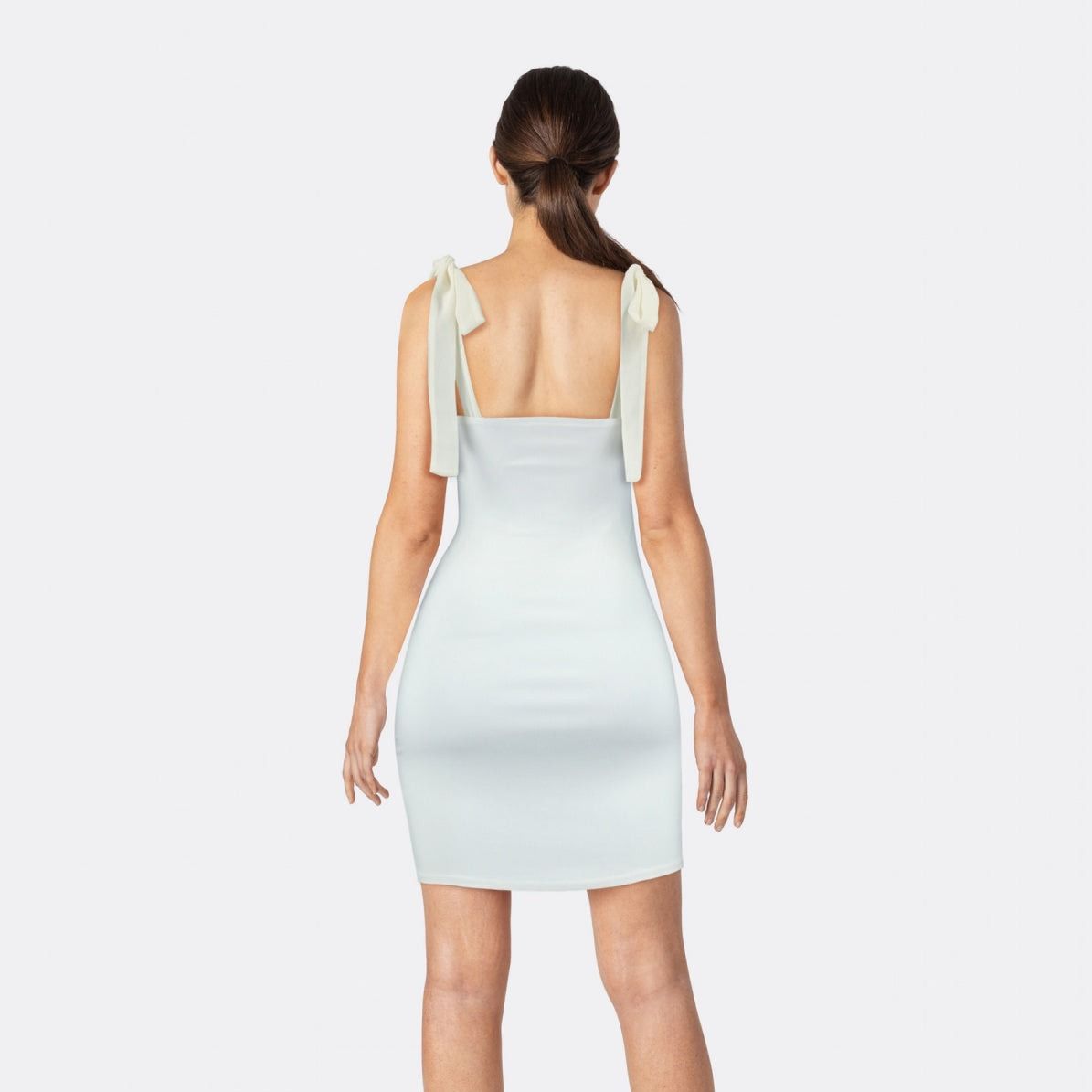 White Sweetheart Neck Tie Strap Ruched Bustier Chiffon Maxi Dress