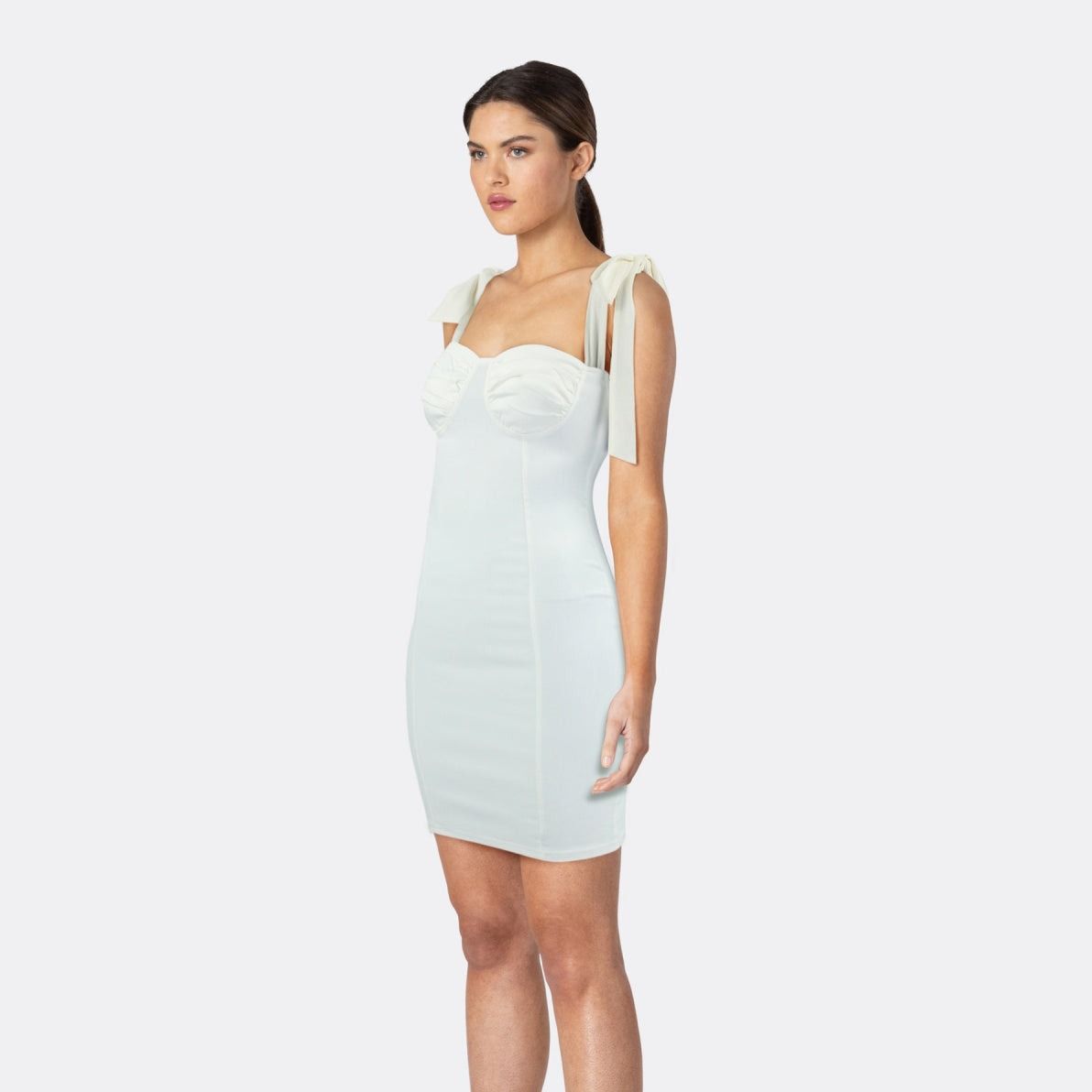 White Tie Strap Sweetheart Corset Ruched Bodycon Mini Dress