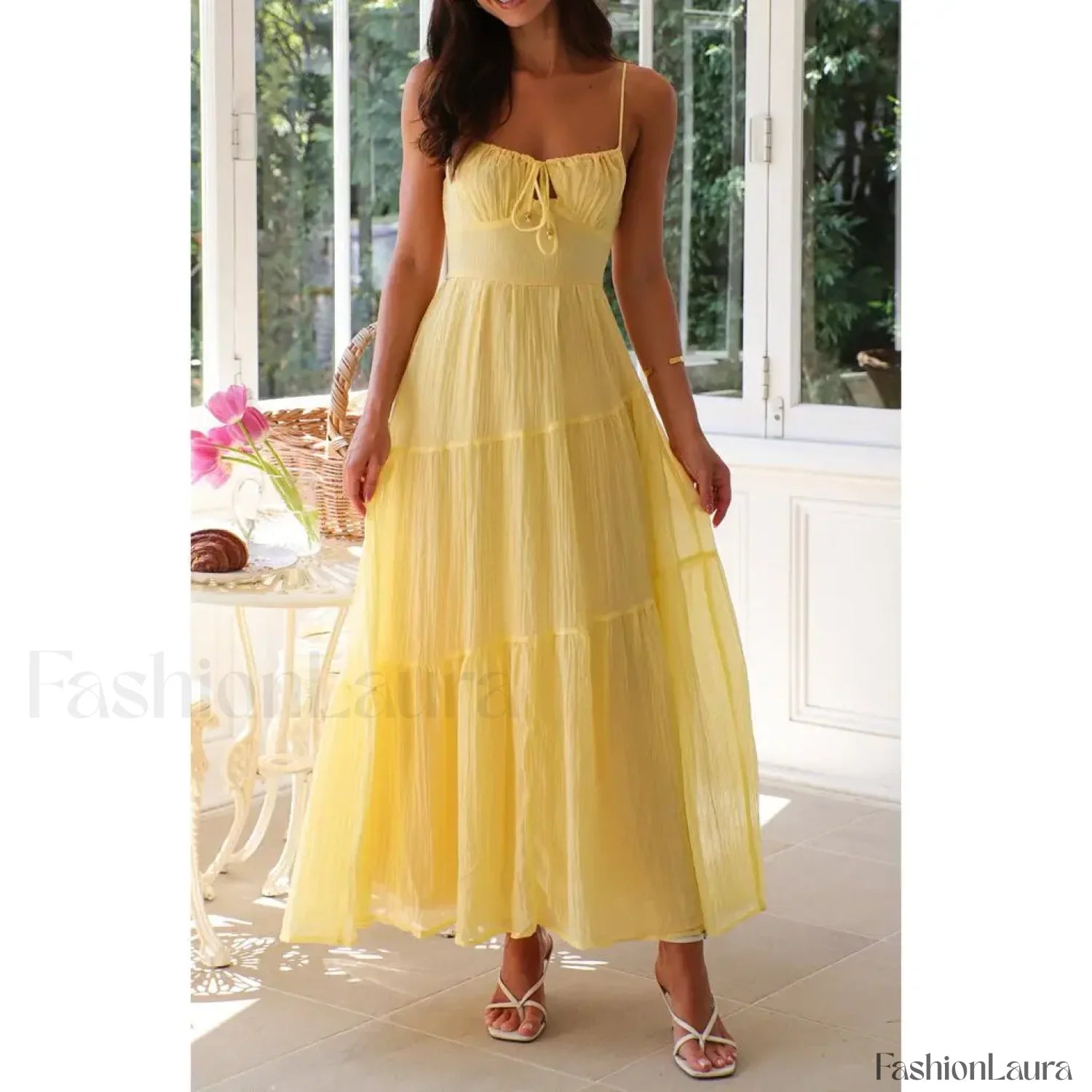 Smocked Bow-Front Midi Dress