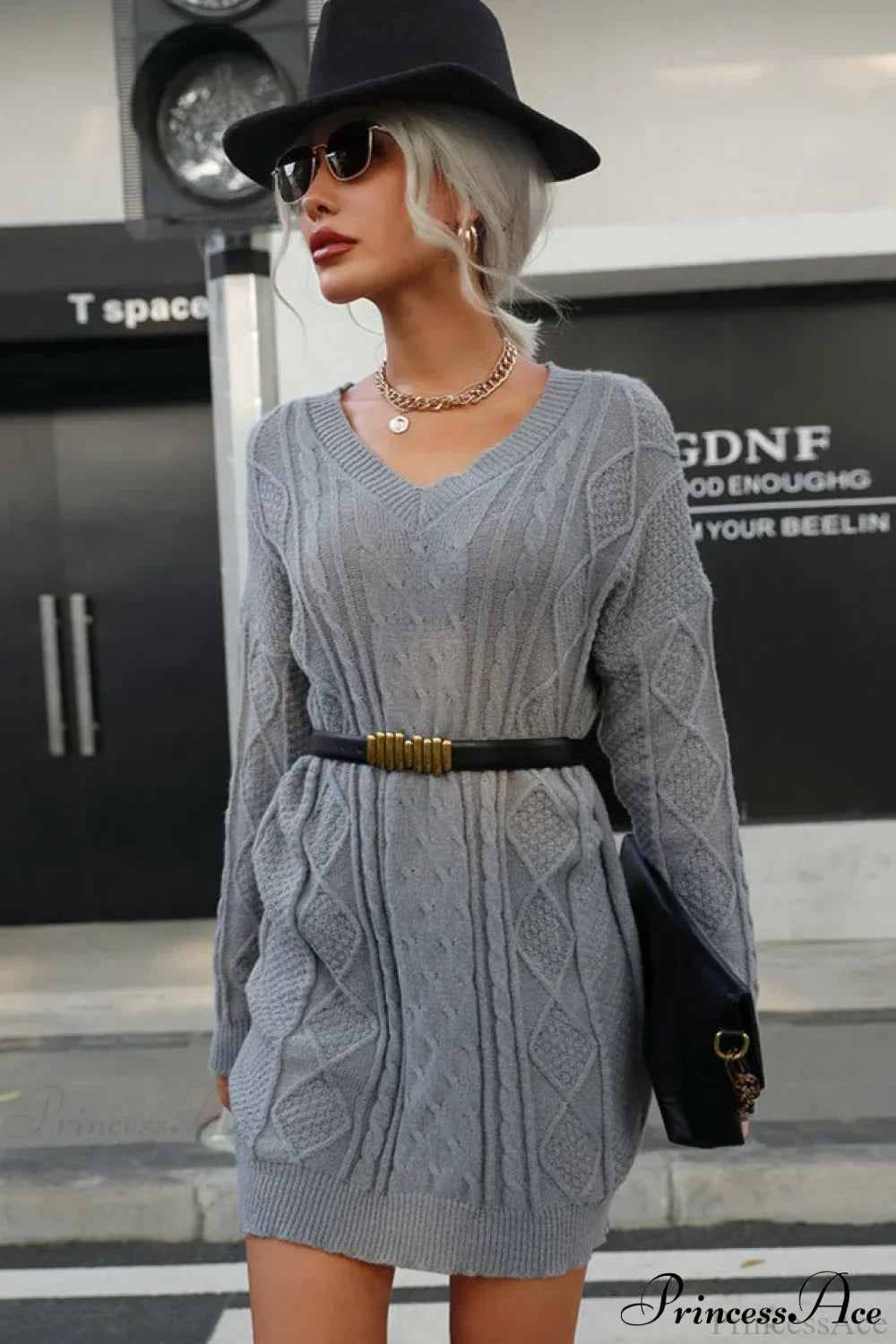 Solid Cable-Knit Wool Women's Mini Dress