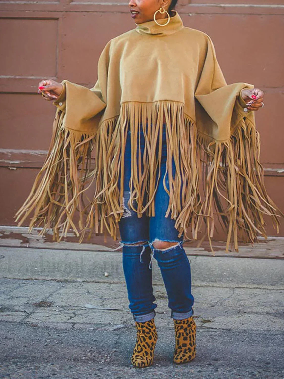 Solid Fringed Suede Top