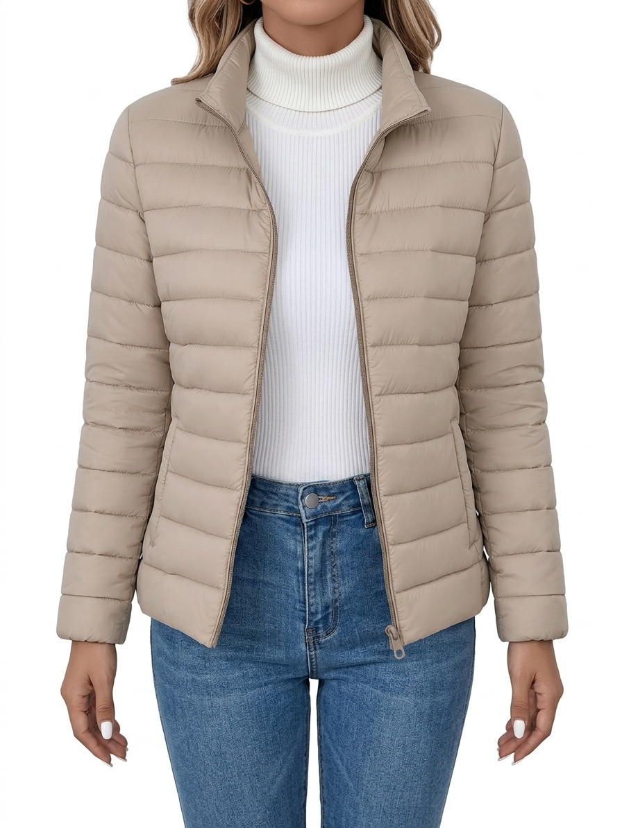 Stand Collar Zip Front Quilted Padded Puffer Jacket 3