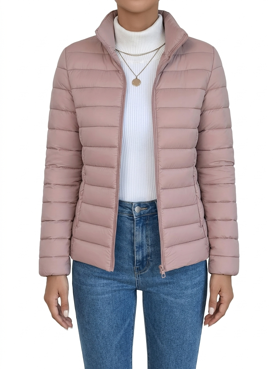Stand Collar Zip Front Quilted Padded Puffer Jacket 4