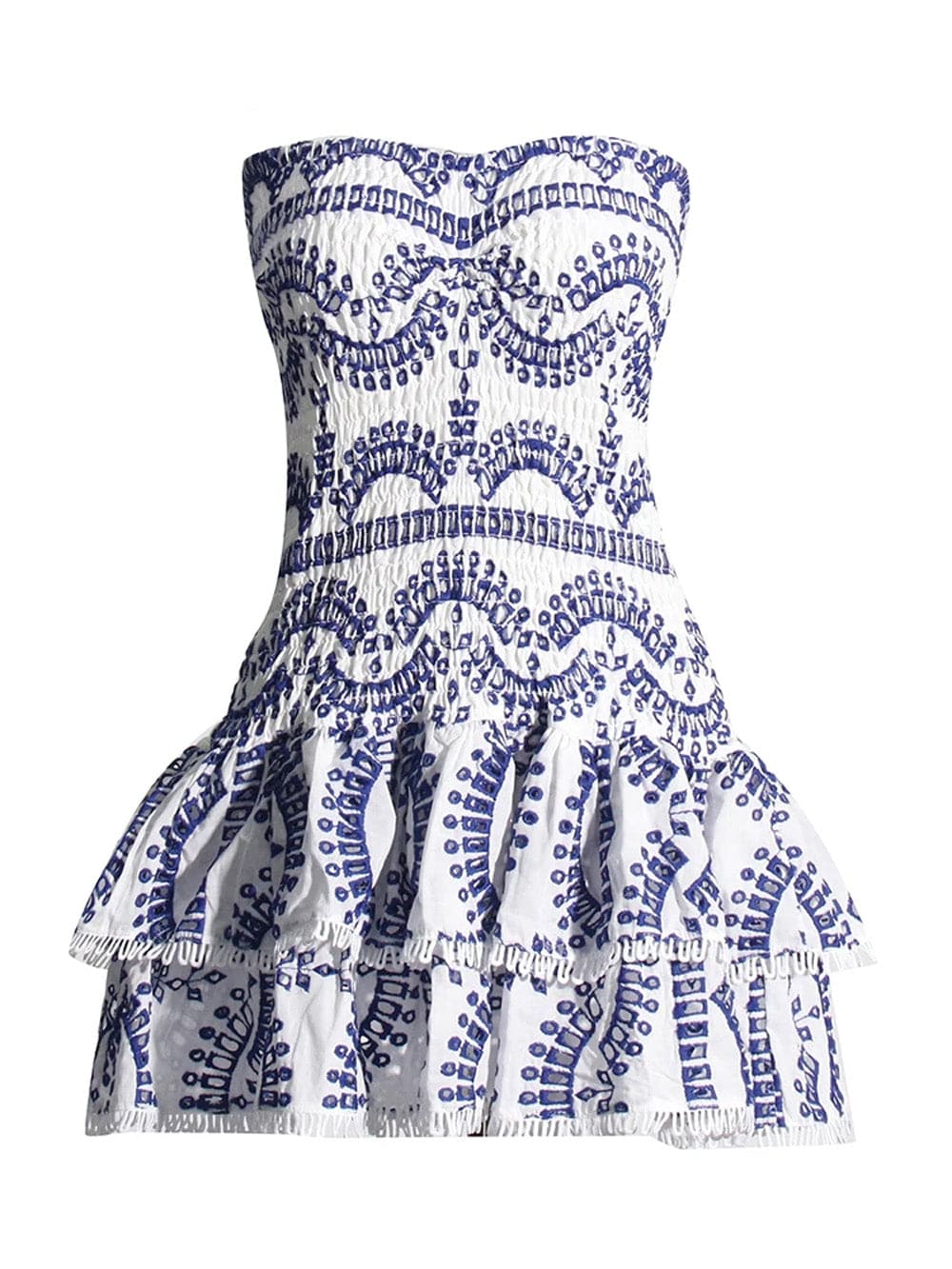Eyelet Embroidery Smocked Strapless Tiered Ruffle Mini Dress 6