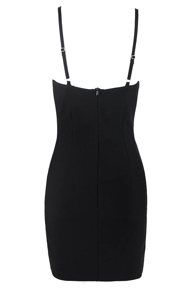 Black Spaghetti Strap Crystal Petal Embellished Bodycon Mini Dress