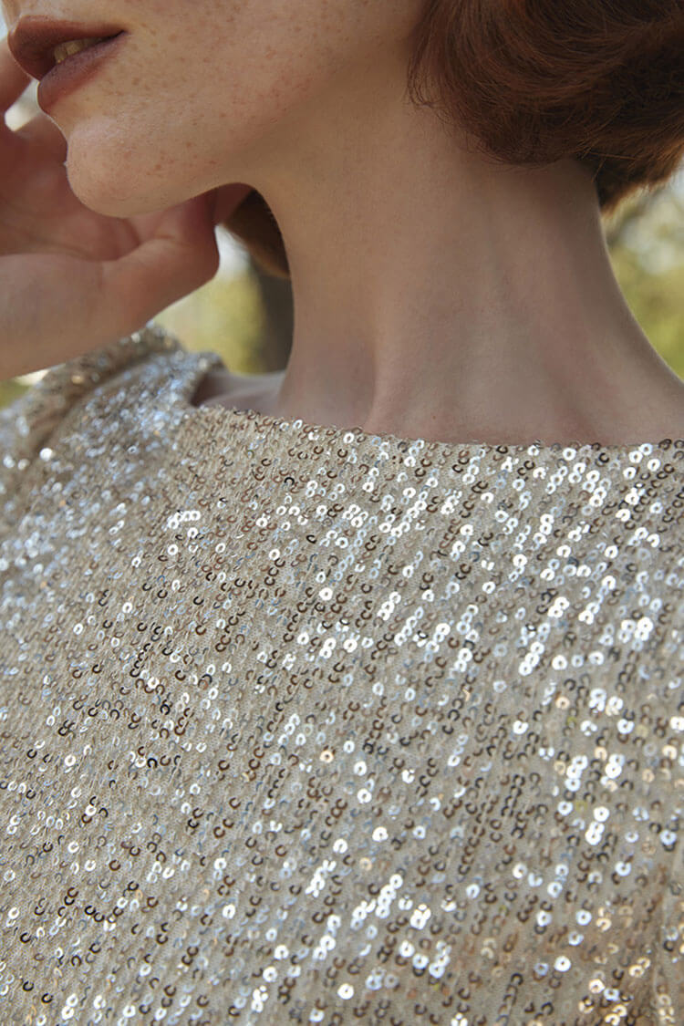 Champagne Boat Neck Bell Sleeve Sequin Fishtail Maxi Dress