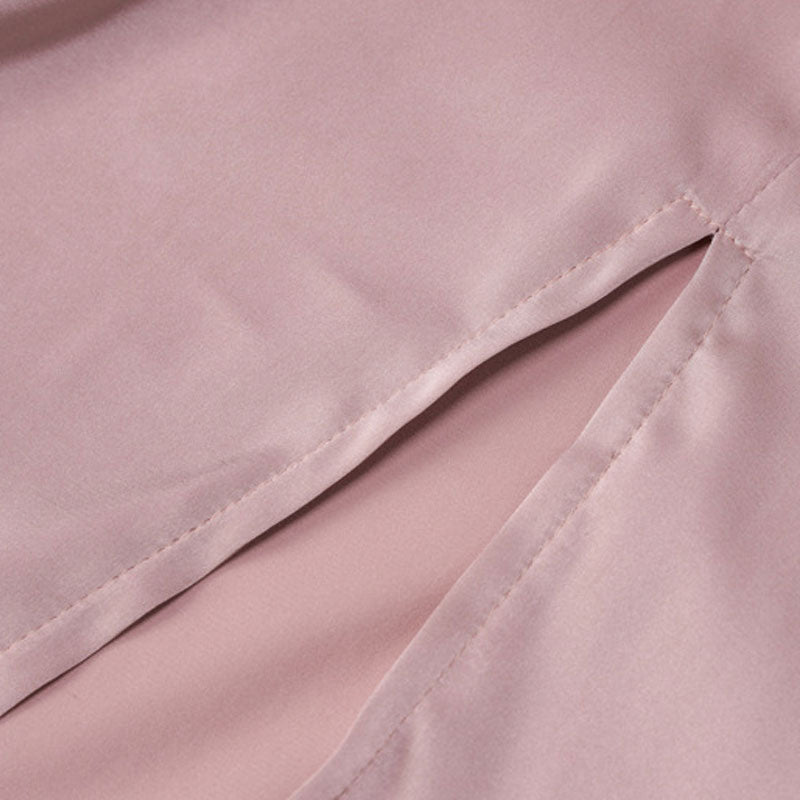 Pink Rhinestone Strap Satin Cowl Neck High Slit Maxi Dress
