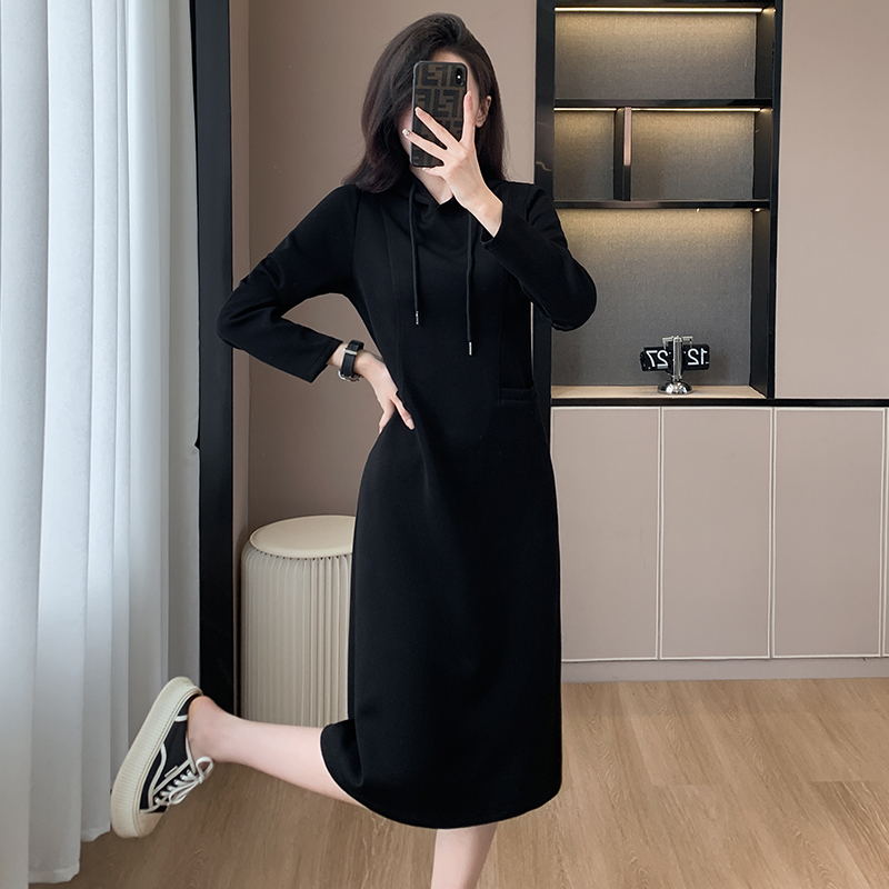 Long Sleeve Hooded Pockets Sweatshirt Dress
