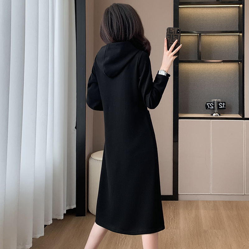 Long Sleeve Hooded Pockets Sweatshirt Dress