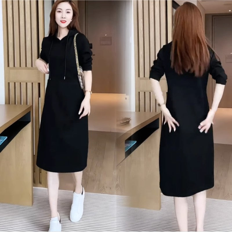 Long Sleeve Hooded Pockets Sweatshirt Dress