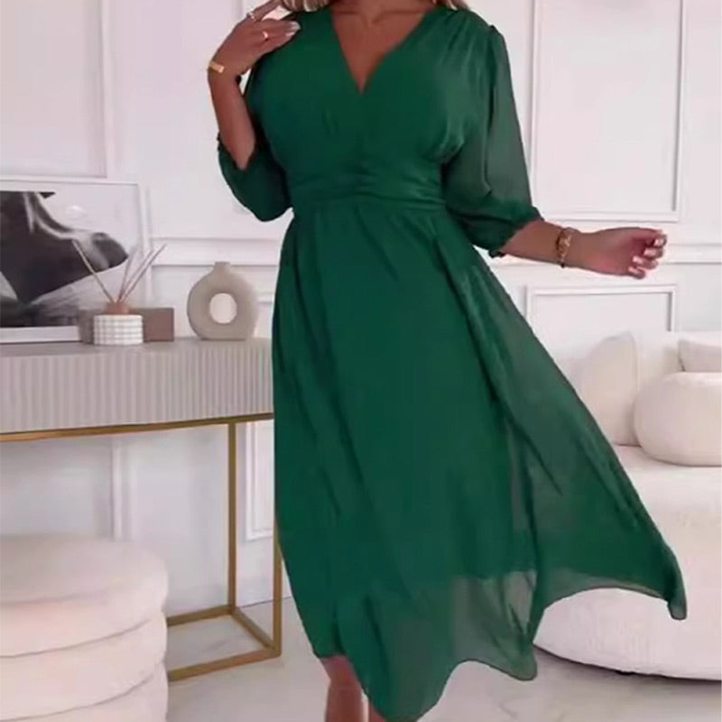 Patricia Minimalist Feminine V Dresses Made of Light Chiffon Evening Wear Edit