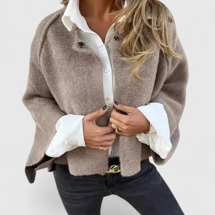 Snap Button Drop Shoulder Cropped Knit Jacket