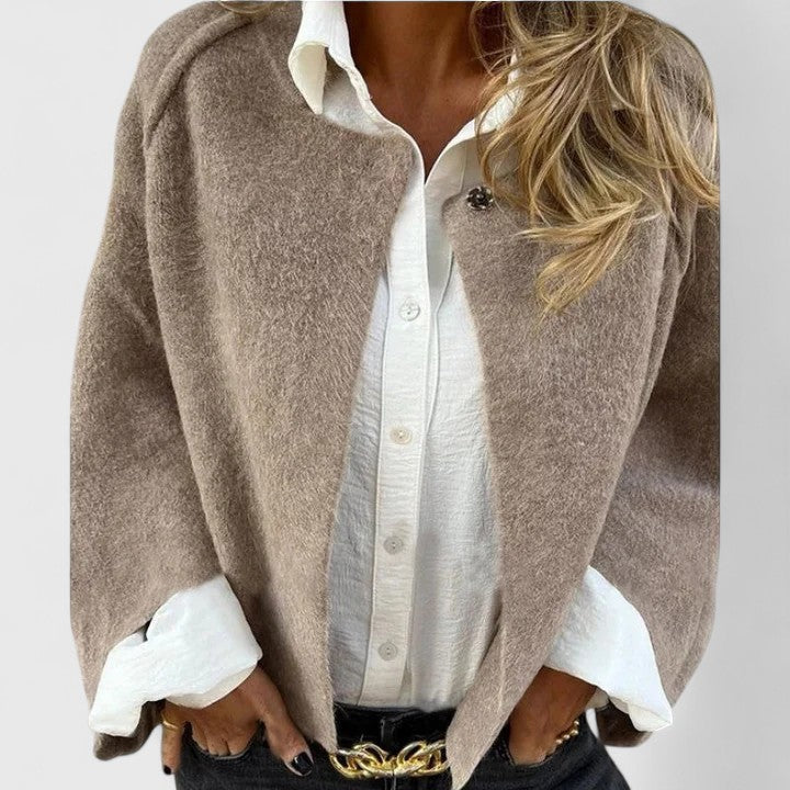 Snap Button Drop Shoulder Cropped Knit Jacket