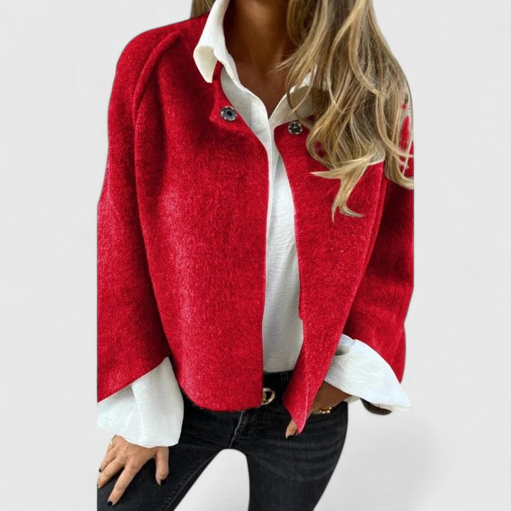 Snap Button Drop Shoulder Cropped Knit Jacket