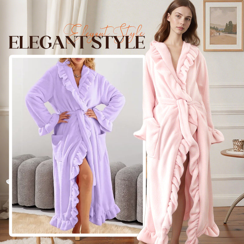 Fleece Dressing Gown �Warm Winter Bathrobe with Long Sleeves, French Vintage Style, Fluffy Housecoat for Home