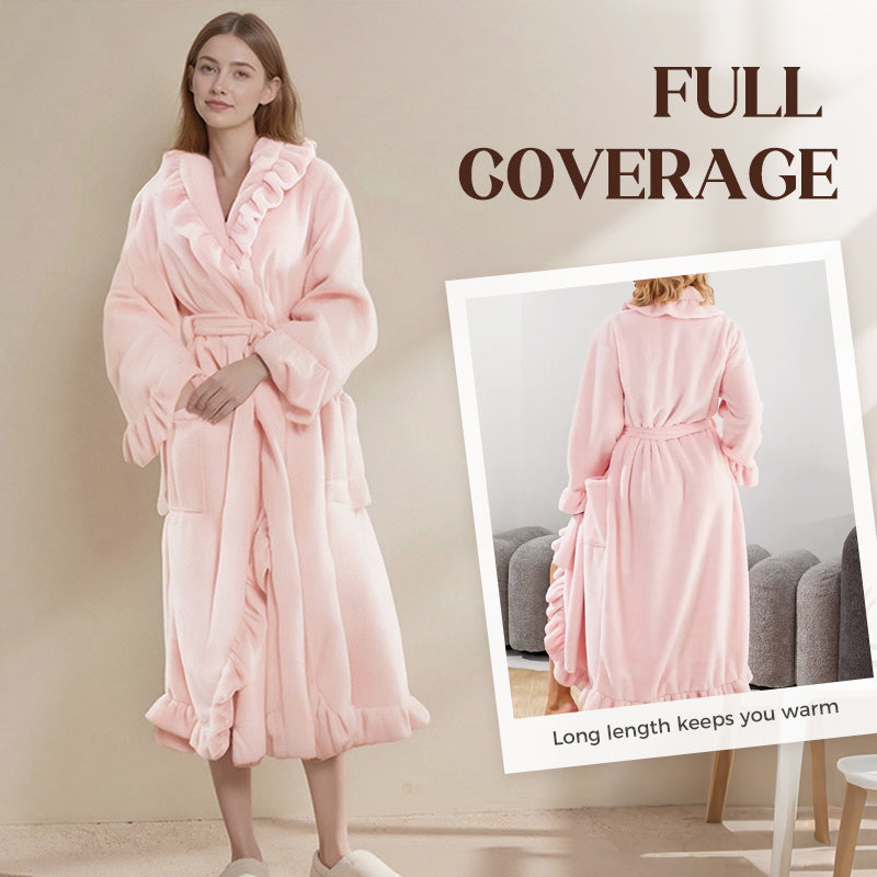 Fleece Dressing Gown �Warm Winter Bathrobe with Long Sleeves, French Vintage Style, Fluffy Housecoat for Home