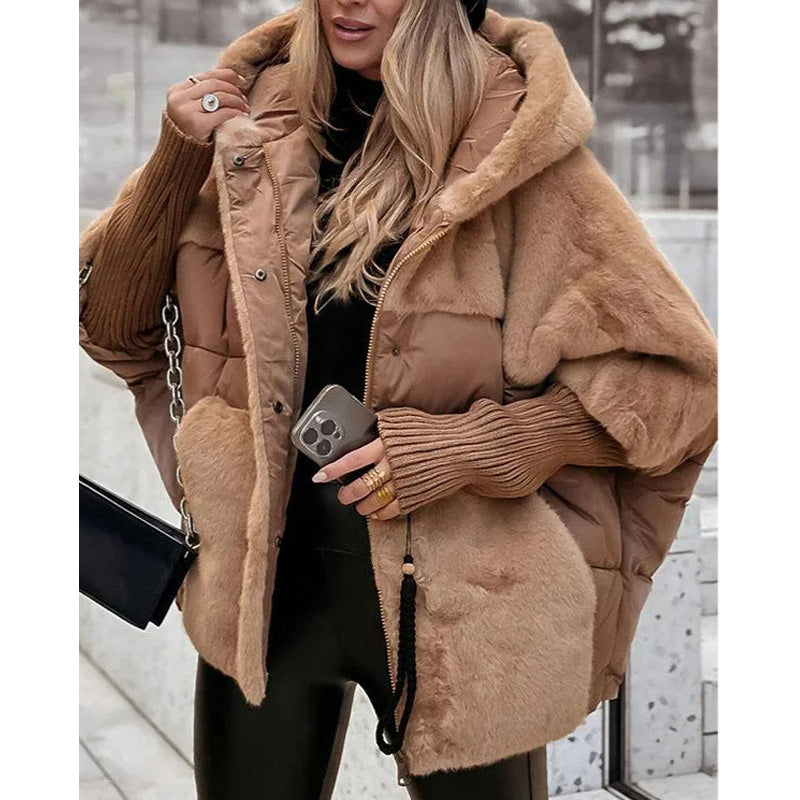 Hooded Faux Fur Panel Quilted Oversized Puffer Jacket 2
