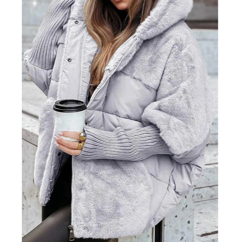 Hooded Faux Fur Panel Quilted Oversized Puffer Jacket 3