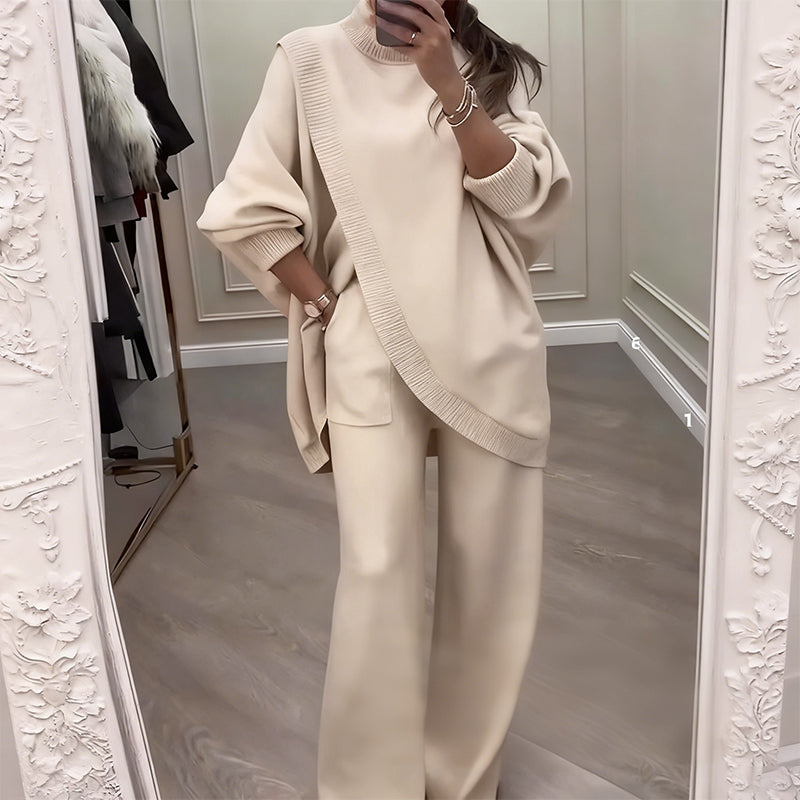 Oversized Knit Long Sleeve Top And Wide Leg Pants Set 3