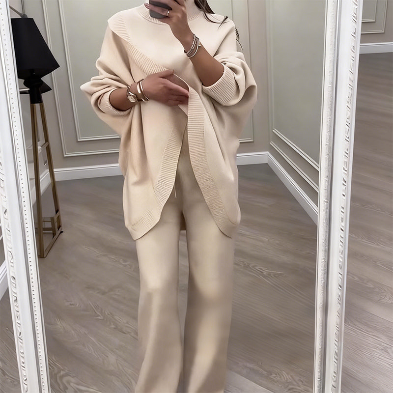 Oversized Knit Long Sleeve Top And Wide Leg Pants Set 5