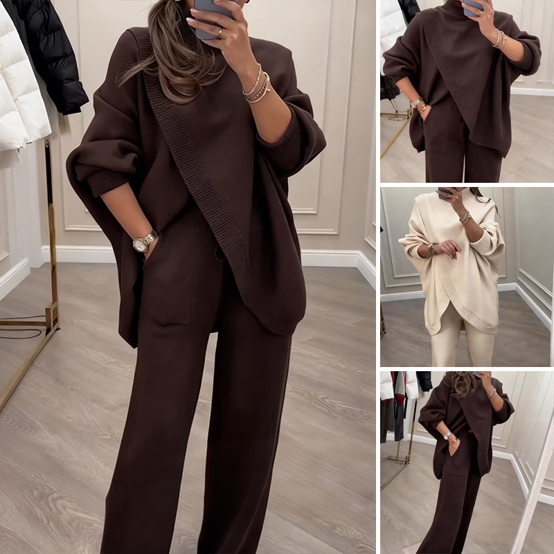 Oversized Knit Long Sleeve Top And Wide Leg Pants Set 2