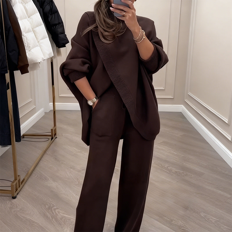 Oversized Knit Long Sleeve Top And Wide Leg Pants Set 10