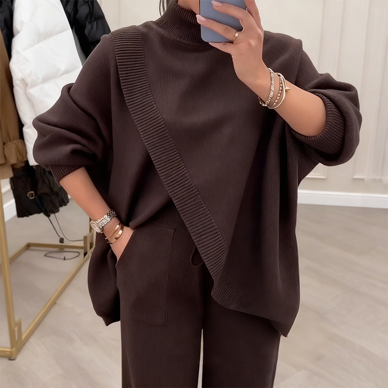 Oversized Knit Long Sleeve Top And Wide Leg Pants Set 11
