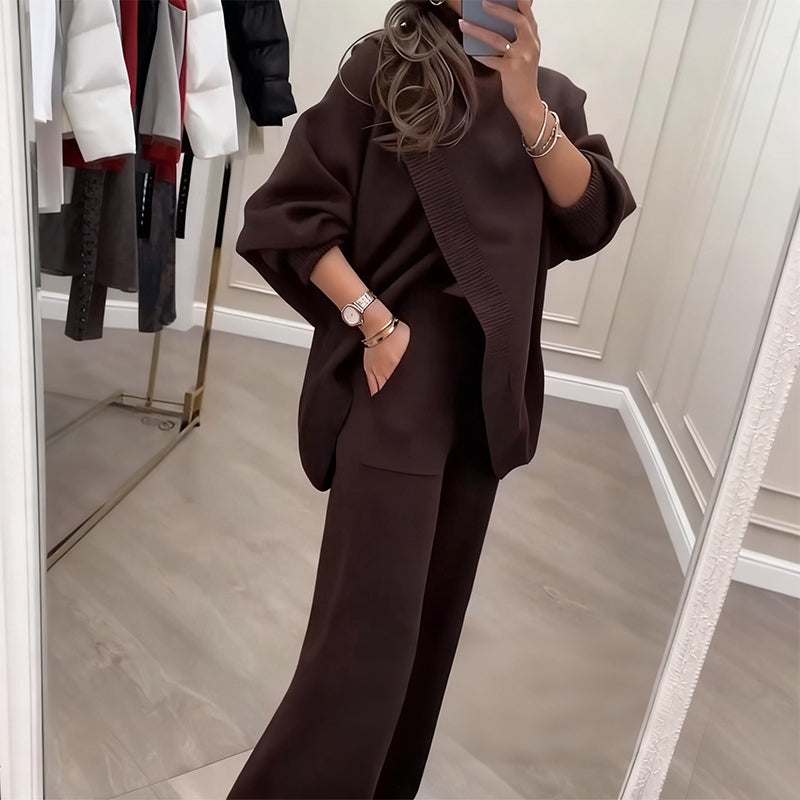 Oversized Knit Long Sleeve Top And Wide Leg Pants Set 4