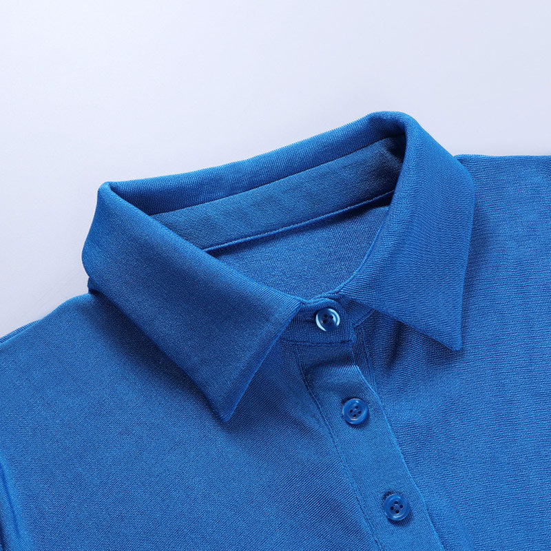 Blue Point Collar Button Down Short Sleeve Ruched Bodycon Shirt Mini Dress