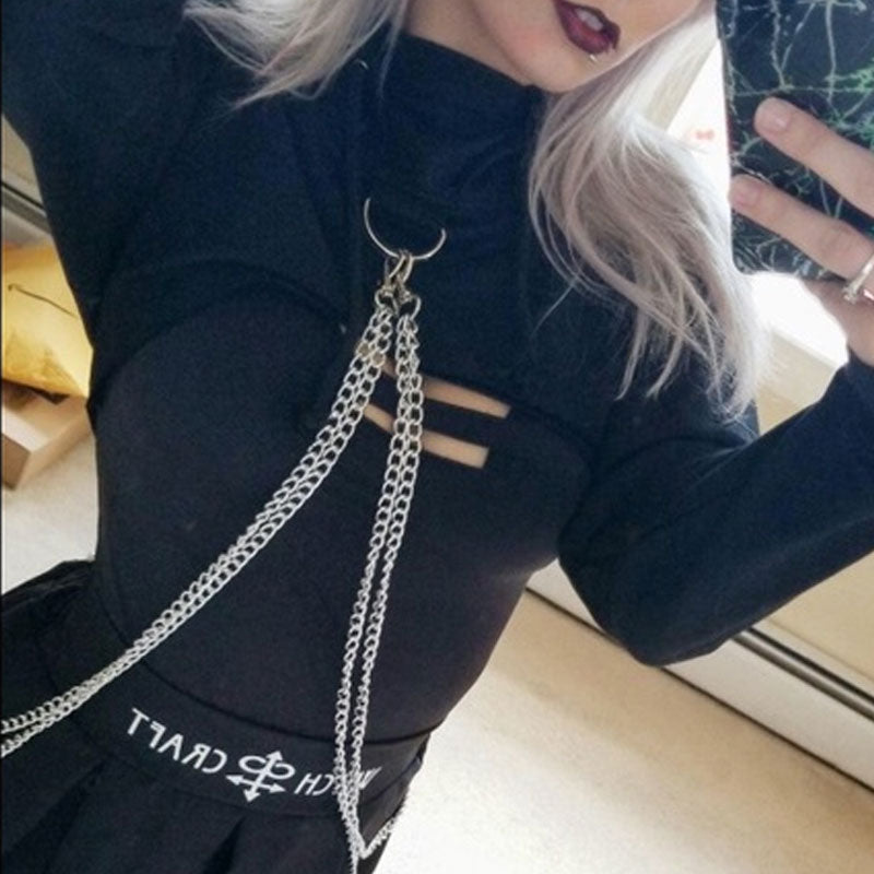 Black Chain Detail Drop Shoulder Long Sleeve Cropped Hoodie