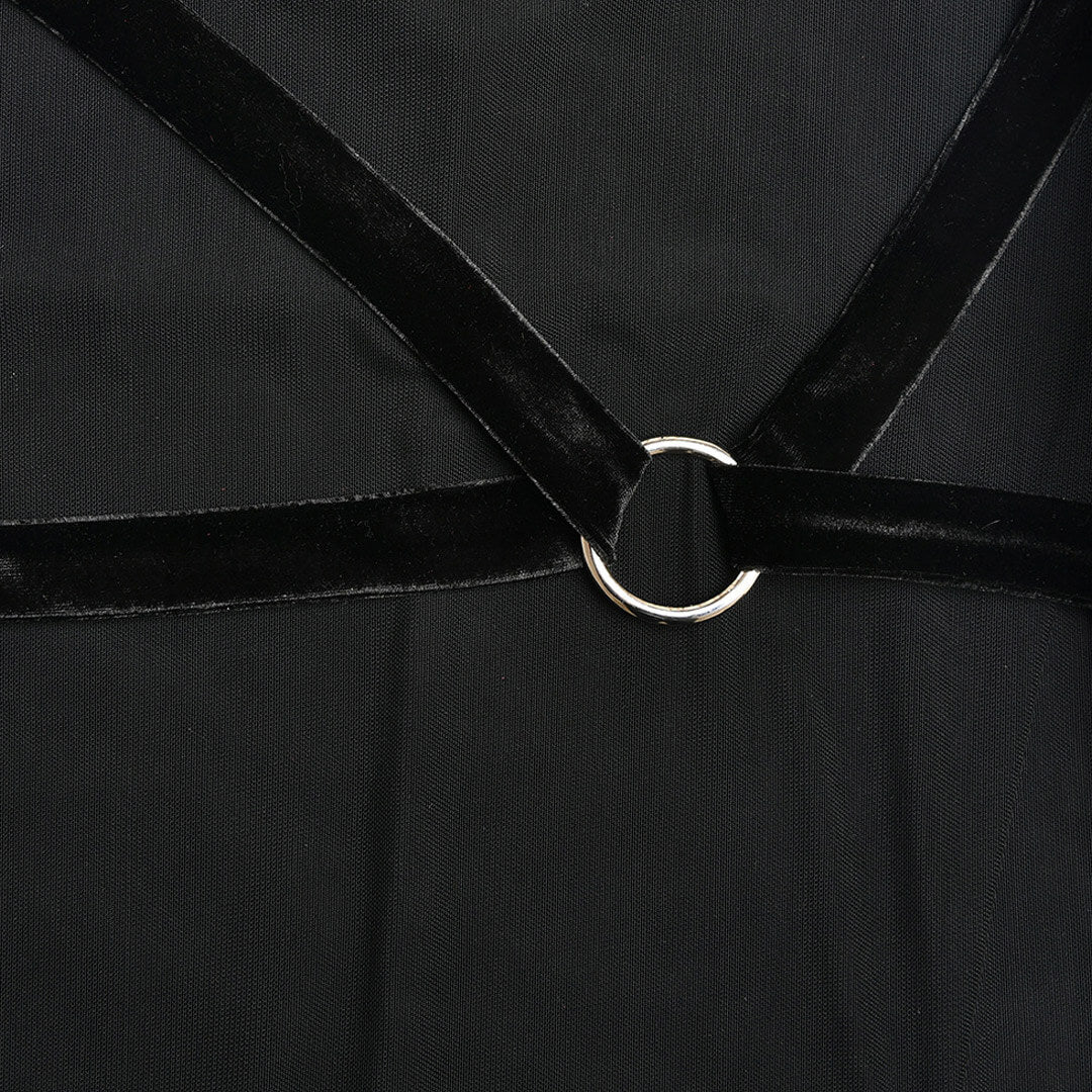 Black Halter Cowl Neck O-Ring High Slit Midi Dress