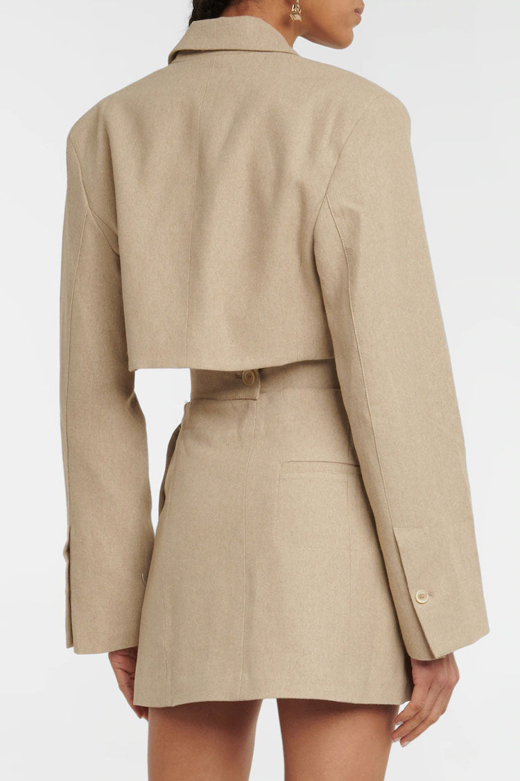 Apricot Lapel Single Breasted Cutout Long Sleeve Blazer Mini Dress